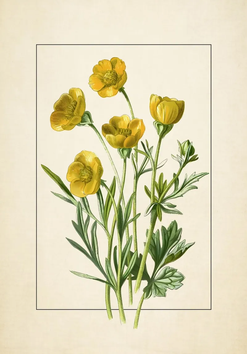 Botanische print van boterbloem - gele bloem natuur kunst poster van ClubArt