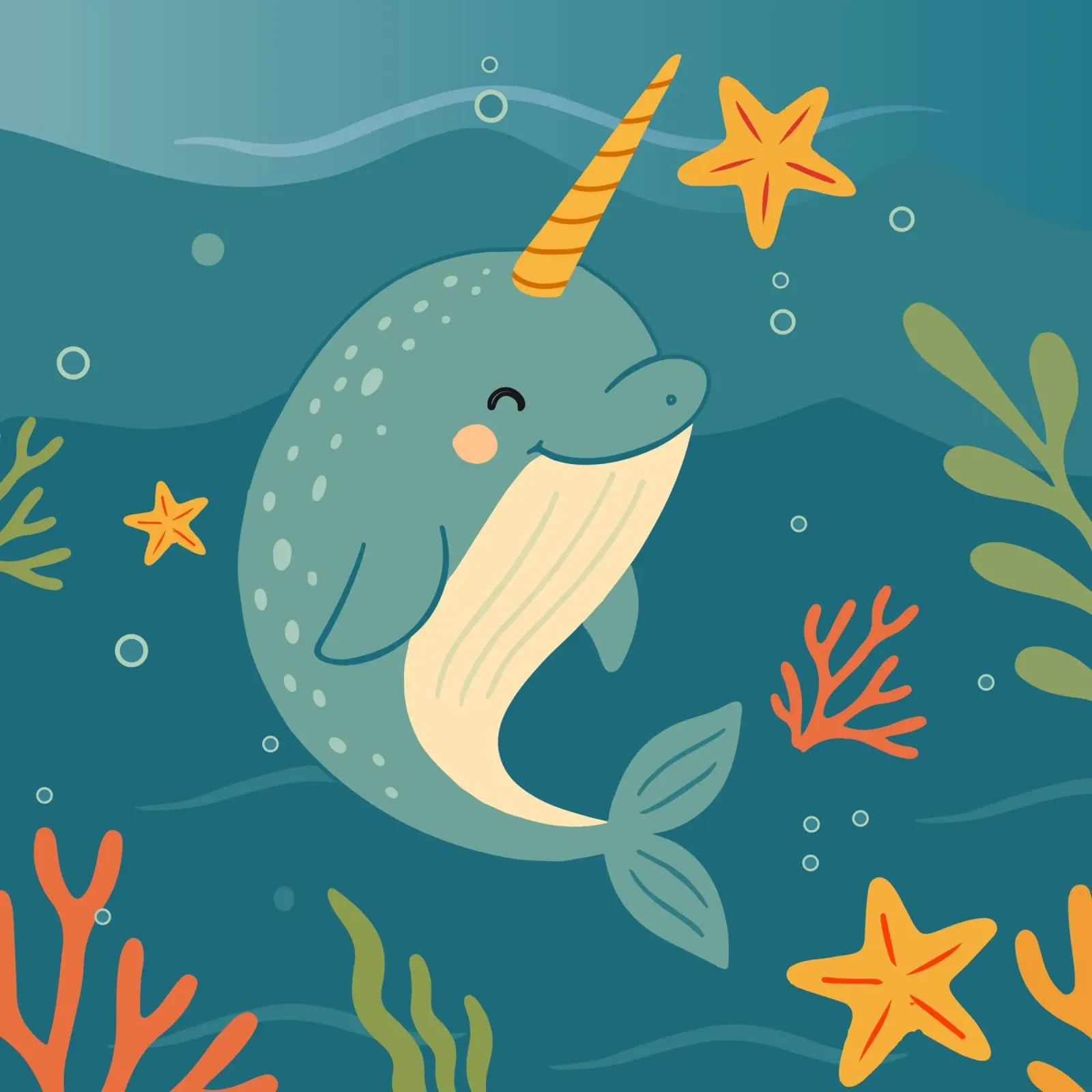 Narwhal in the sea - The unicorn of the oceans canvas by namosh