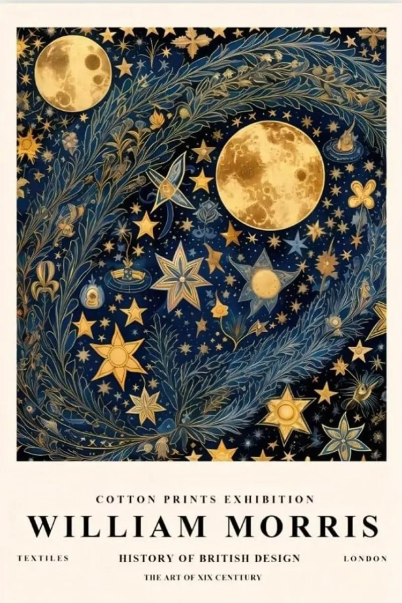 luna piena tema cosmico arte decorativa william morris poster con telaio in alluminio da komo store