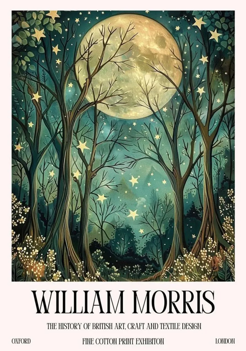 notte di luna piena william morris poster con telaio in alluminio da komo store