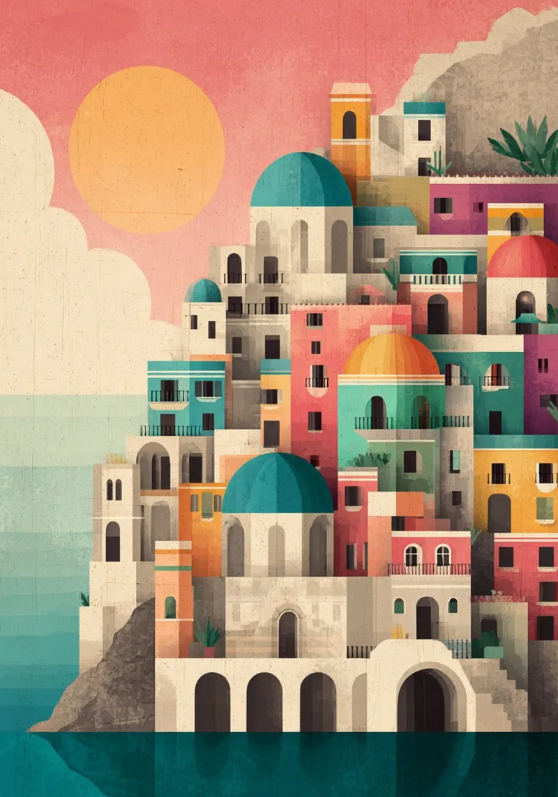 Sunset on Amalfi Geometry carta hahnemühle da michi