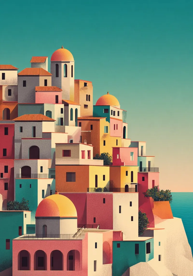 Pastel Cliffs of Amalfi alluminio dibond da Mosaic Dialogue