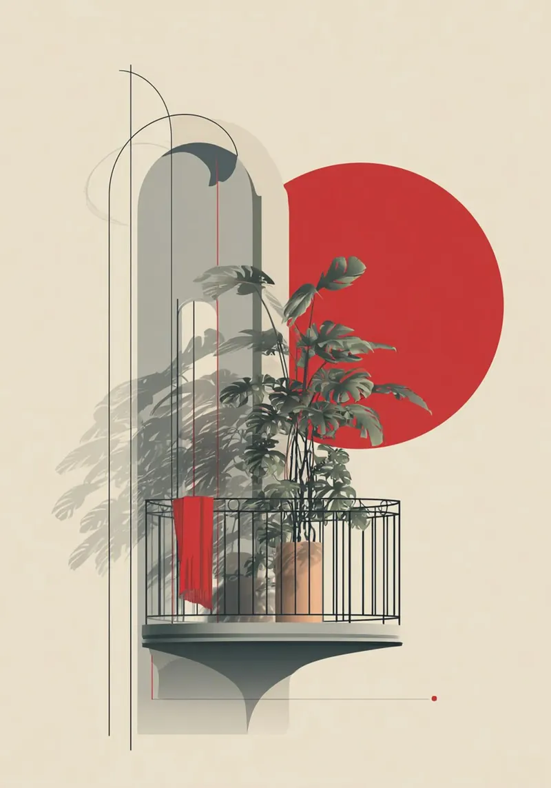 Modern Balcony with Red Tapestry plexiglass da michi