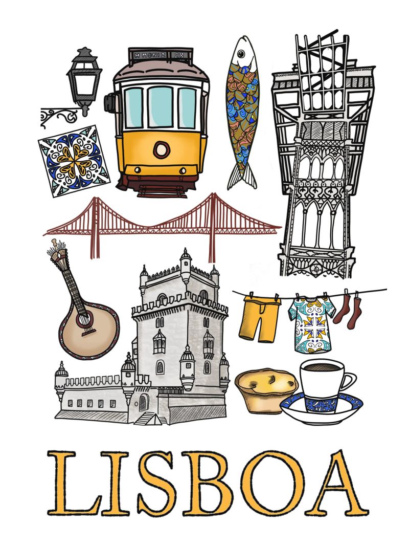 Lissabon illustriert poster de Claudiabrueggen
