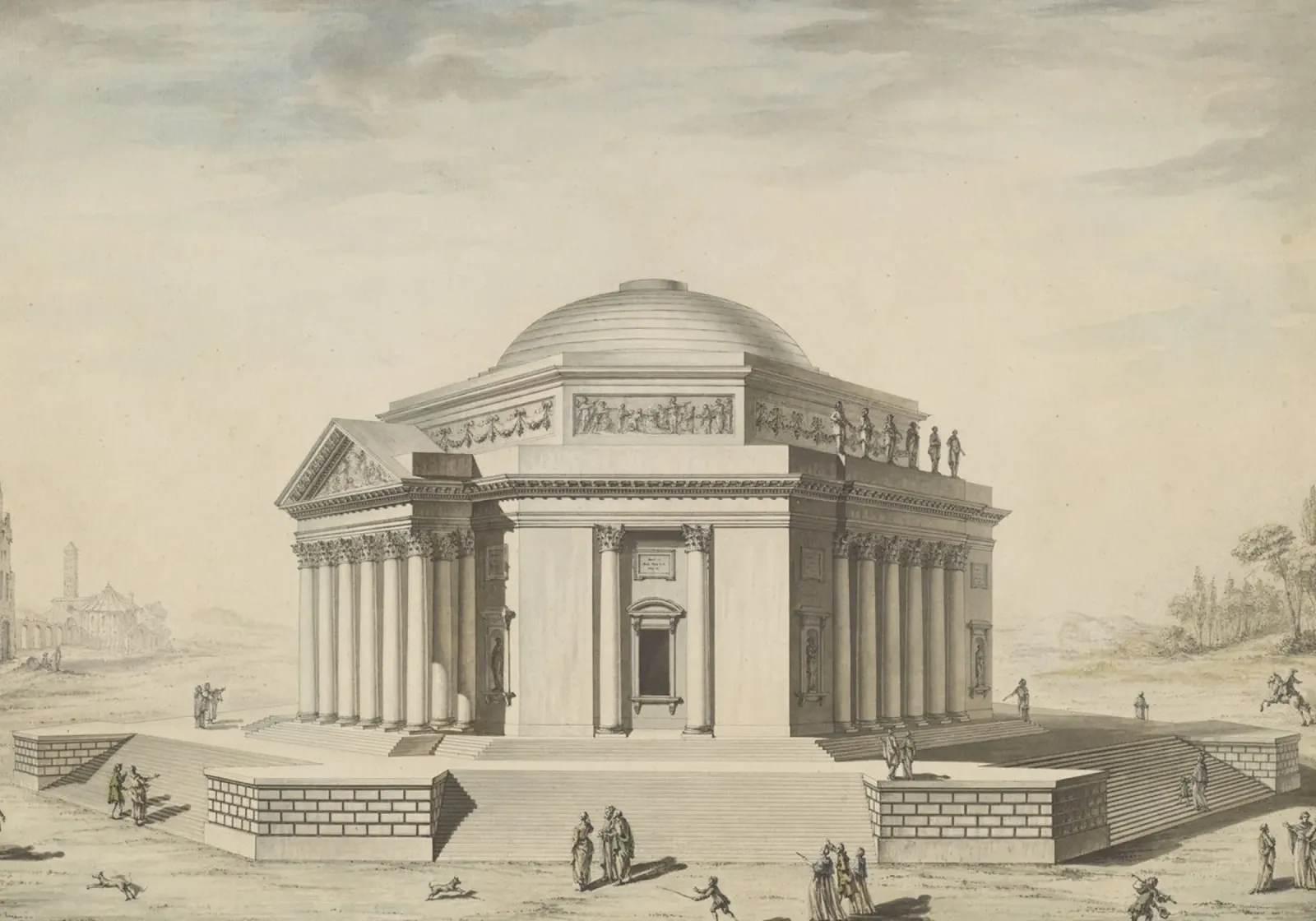 Vintage Pantheon Sketch - Classical Roman Architecture Art alu-dibond by ClubArt