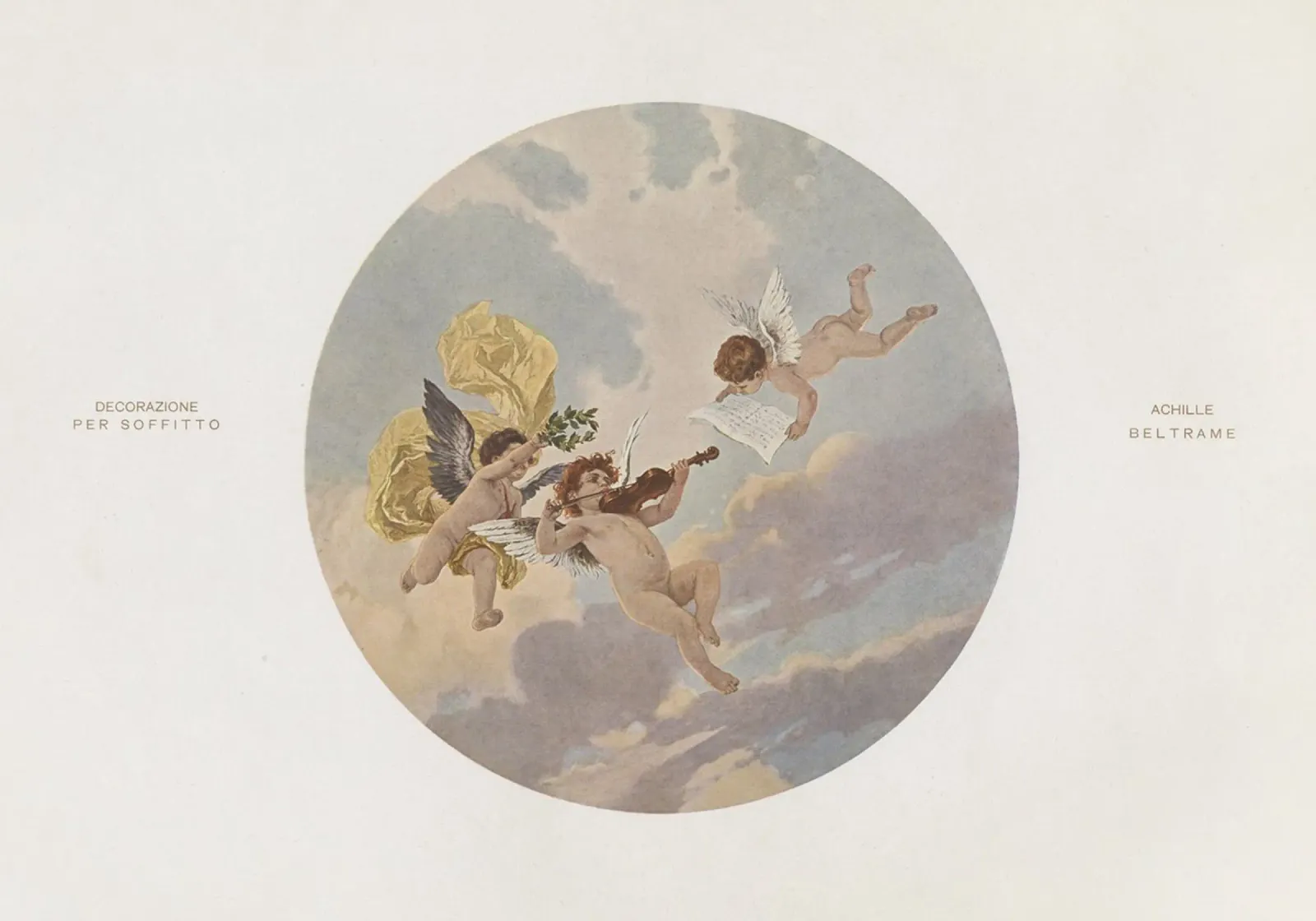 Cherubini di Achille Beltrame - Arte da soffitto neoclassica d'epoca poster con telaio in legno da ClubArt