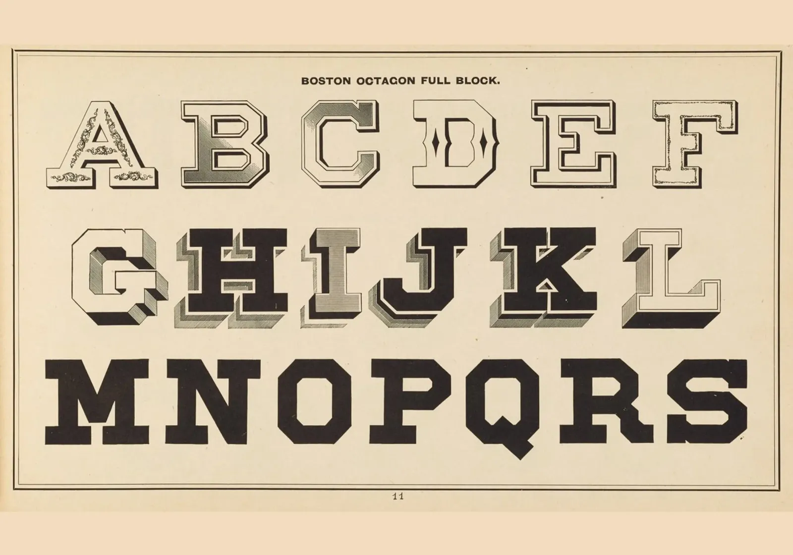 Alfabeto a blocchi completi Boston Octagon - Tipografia vintage Prin carta hahnemühle da ClubArt