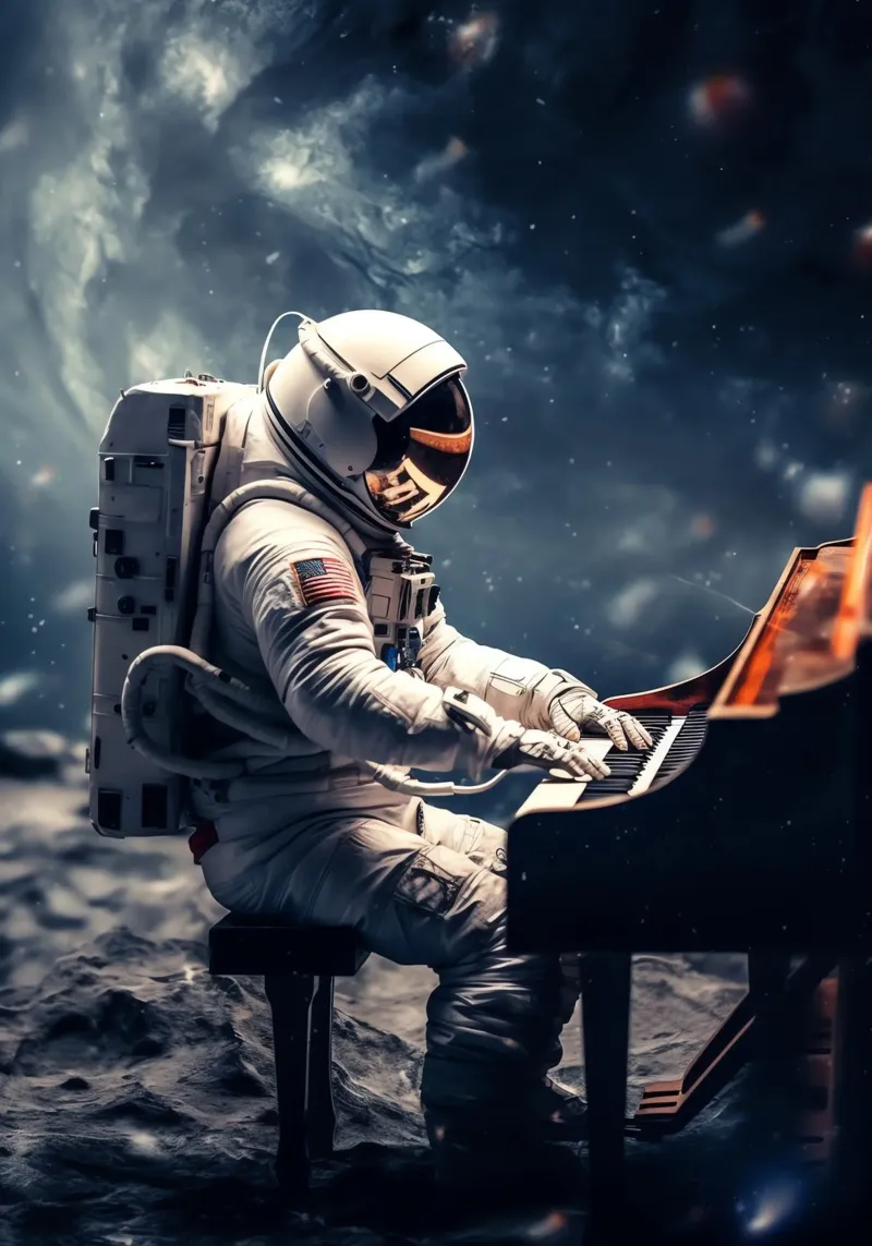 Astronaut Play Piano pellicola backlit da Fleur de Lys