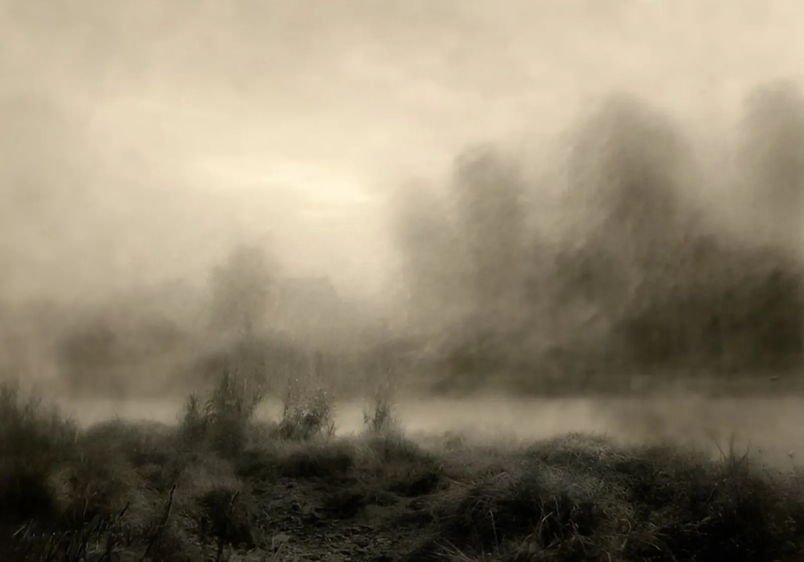 Eerie Misty Landscape - Dark Academia Atmospheric Art alu-dibond by ClubArt