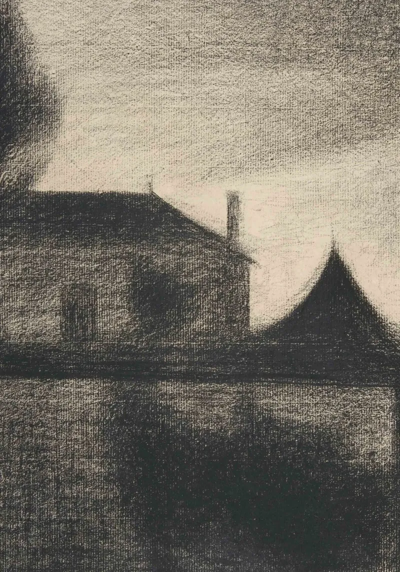Moody House at Dusk - Atmospheric Charcoal Landscape Art canvas with Floater frame by ClubArt