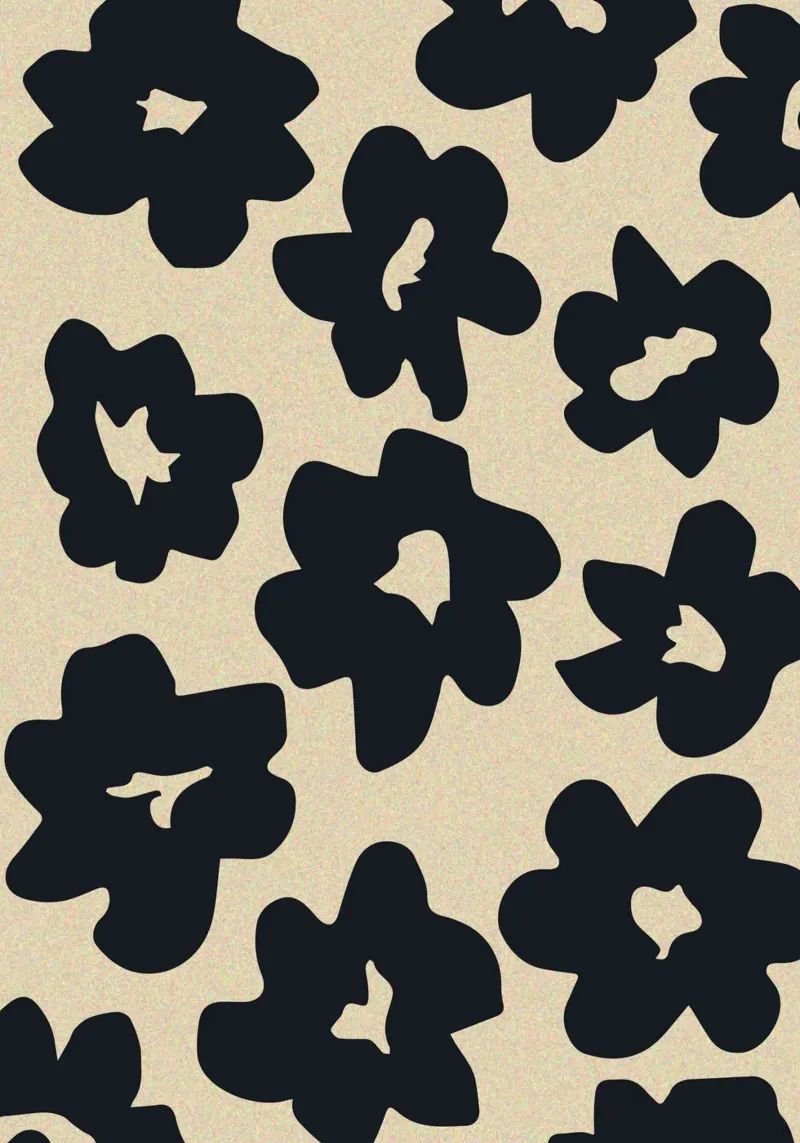 Minimalistische Florale Abstracte Print - Zwart & Beige Esthetiek poster met houten frame van ClubArt
