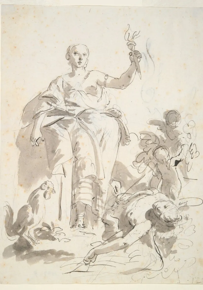 Vintage Allegorical Figure with Torch - Classical Sketch Art canvas by ClubArt