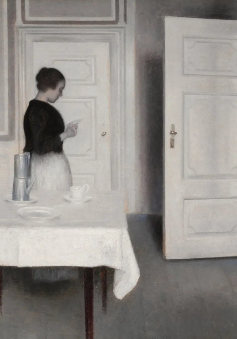 Vilhelm Hammershøi - Interno, donna che legge - Arte nordica pellicola backlit da ClubArt