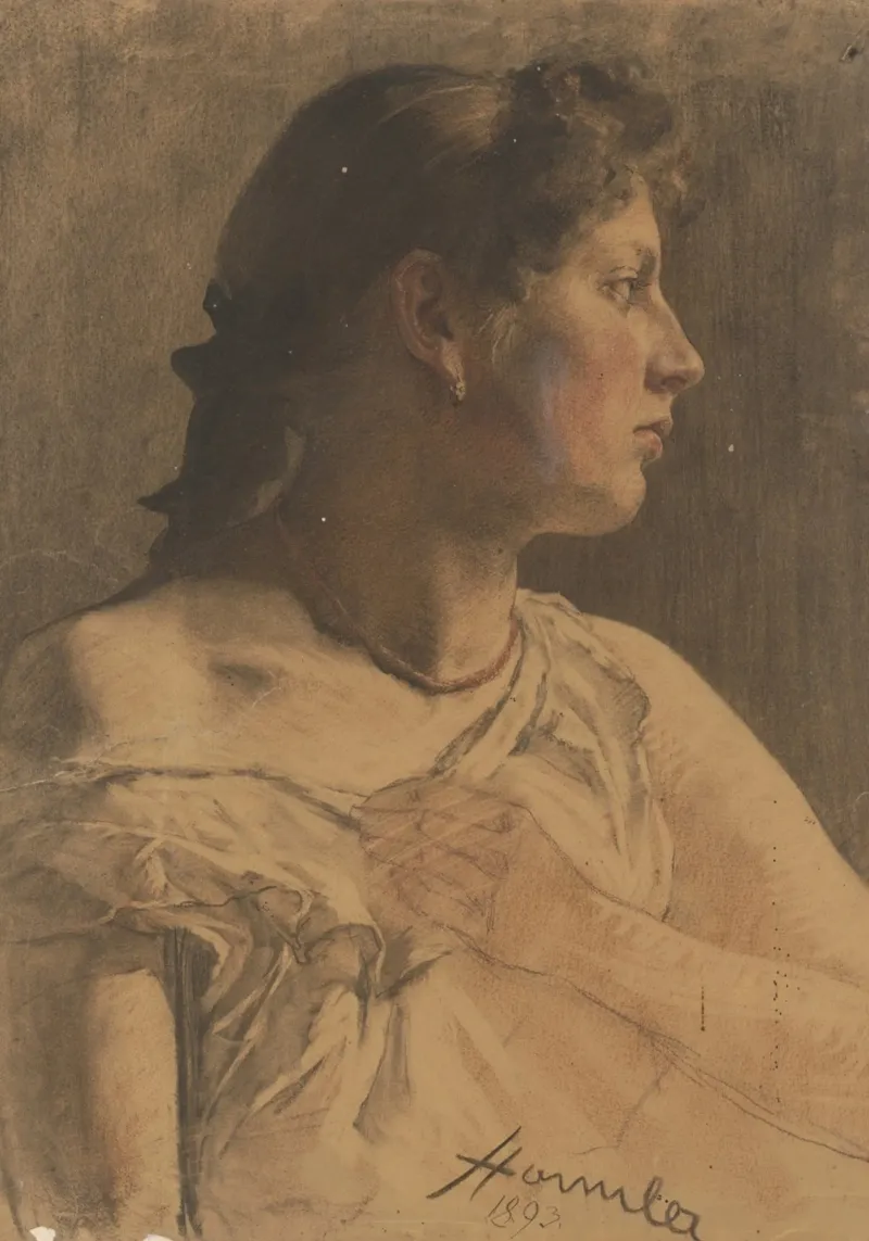 H. A. Houben - Ritratto femminile d'epoca - Studio accademico d'arte tela con Cornice a cassetta da ClubArt