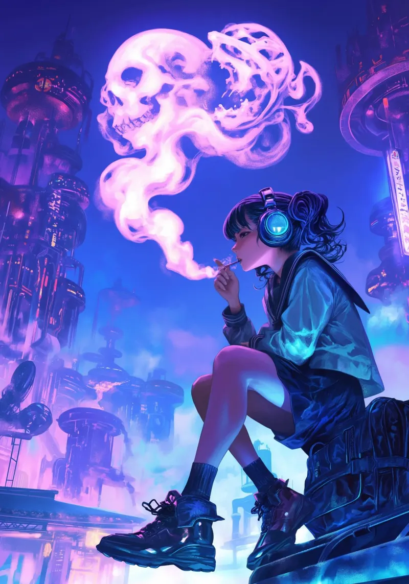 Anime Cyberpunk Ragazza che fuma poster da Fleur de Lys