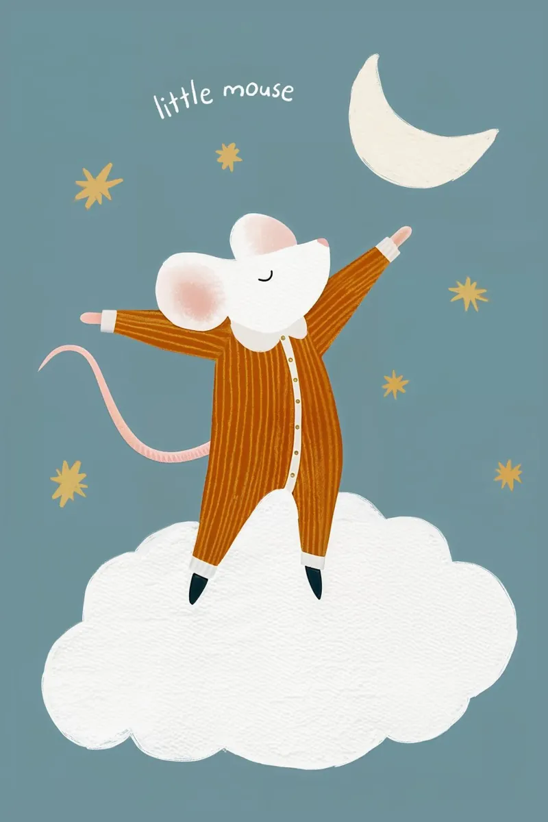 Little Mouse Nursery Print, Arte para el cuarto de juegos lienzo con Marco flotante de Little Lola