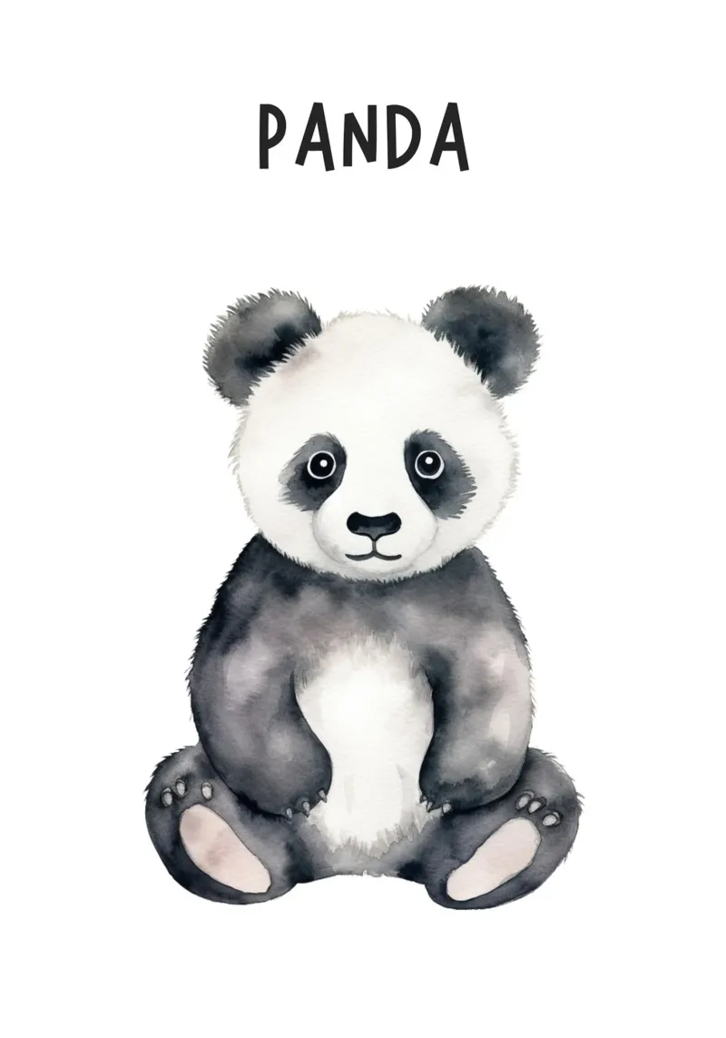 Stampa d'arte acquerellata di un dolce panda - Cameretta e stanza dei bambini poster con telaio in alluminio da ClubArt