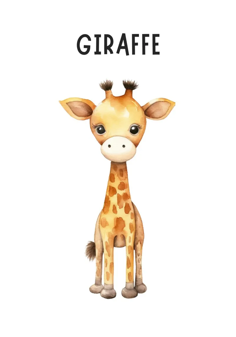 Stampa d'arte ad acquerello di una graziosa giraffa - Cameretta e stanza dei bambini poster con telaio in alluminio da ClubArt