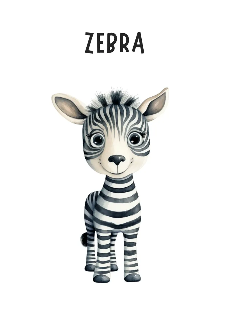 Incantevole stampa acquerellata di una zebra per neonati - Cameretta per bambini e ragazzi D pellicola backlit da ClubArt