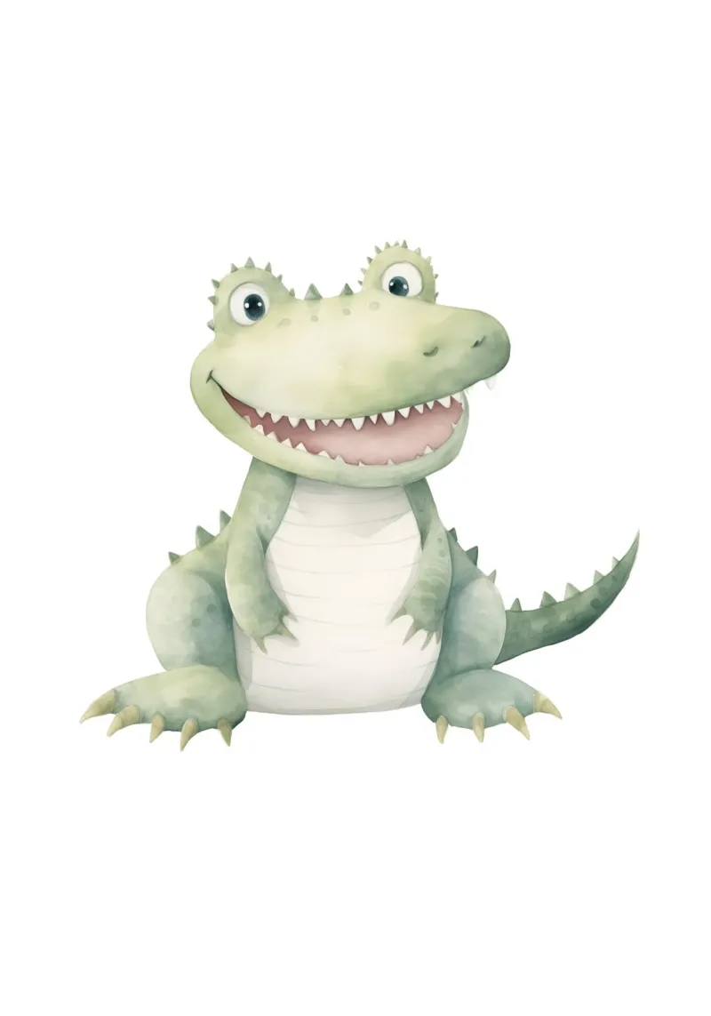 Glimlachende alligator aquarel kunstdruk - Speelse kinderdecoratie canvas met Baklijst van ClubArt