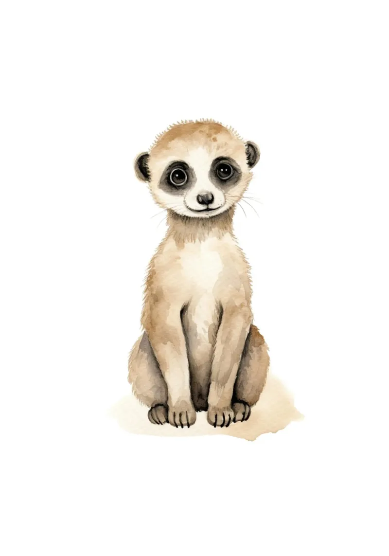 Stampa acquerellata di un simpatico suricato - Cameretta Safari e cameretta dei bambini pellicola backlit da ClubArt