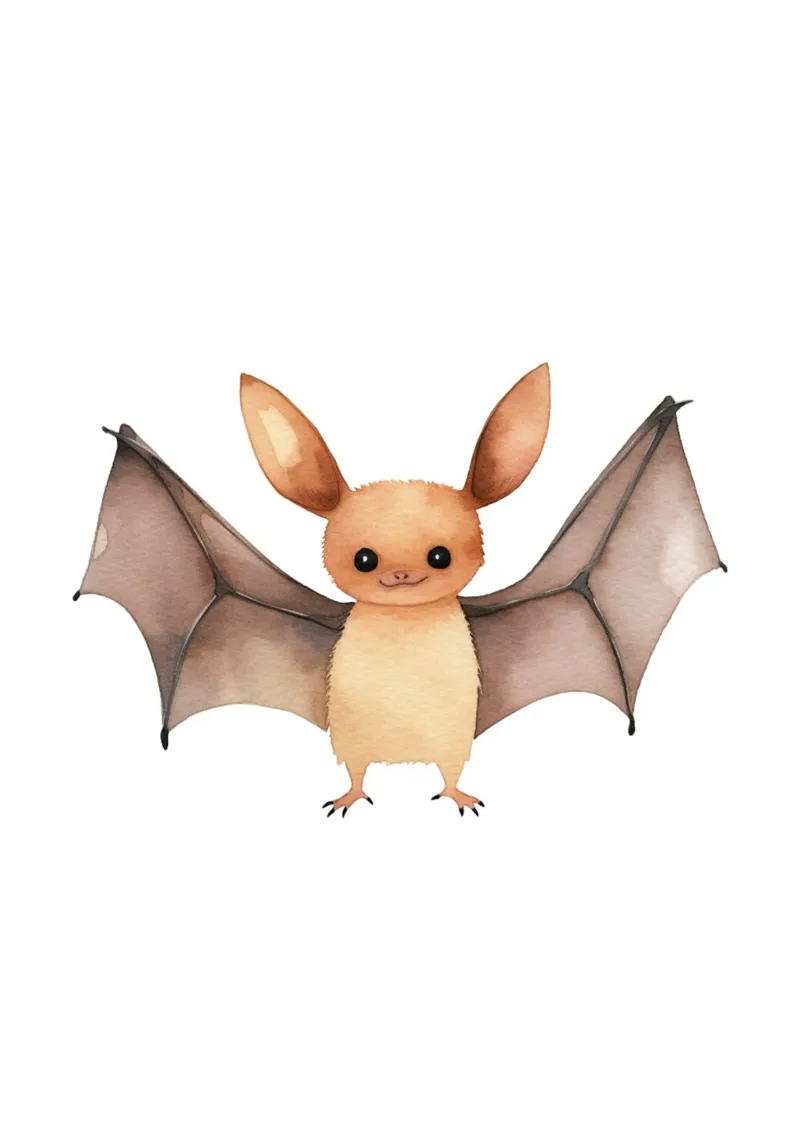 Estampado en acuarela de un simpático murciélago bebé - Arte kawaii espeluznante para la habitación del bebé lámina retroiluminada de ClubArt