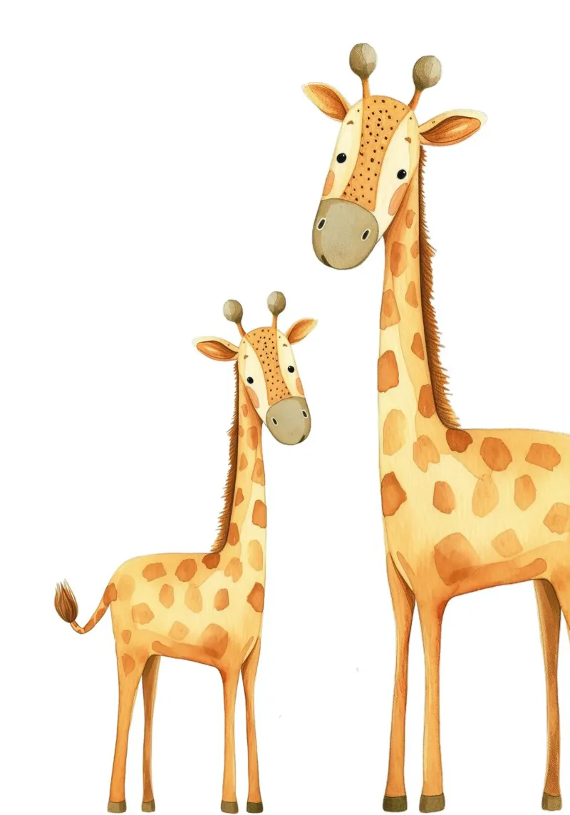 Madre y bebé jirafa acuarela - Safari Nursery Print lienzo con Marco flotante de ClubArt