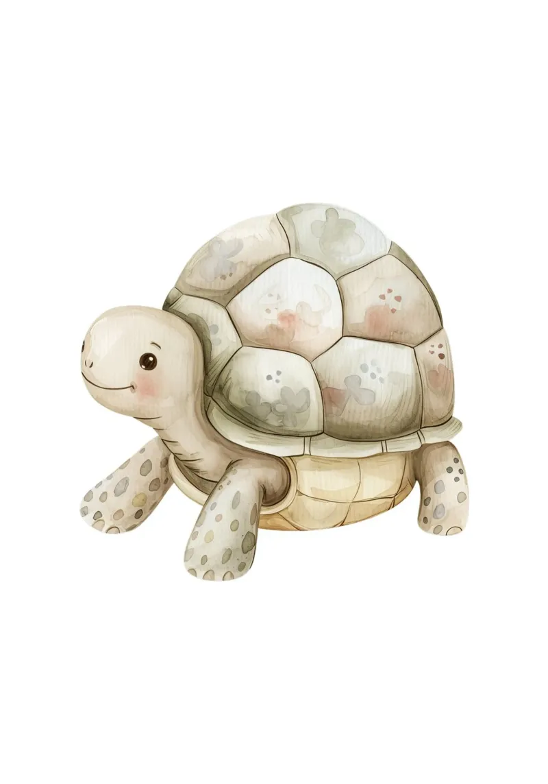 Smiling Baby Turtle Watercolor Print - Coastal Kids Decor alu-dibond by ClubArt