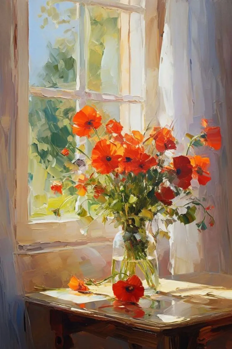 claude monet vaso di vetro a fiori rossi pellicola backlit da belong shop