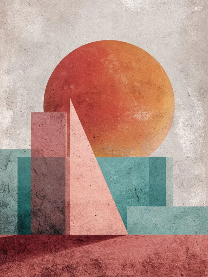 Bauhaus Sunset Geometry poster con telaio in alluminio da michi