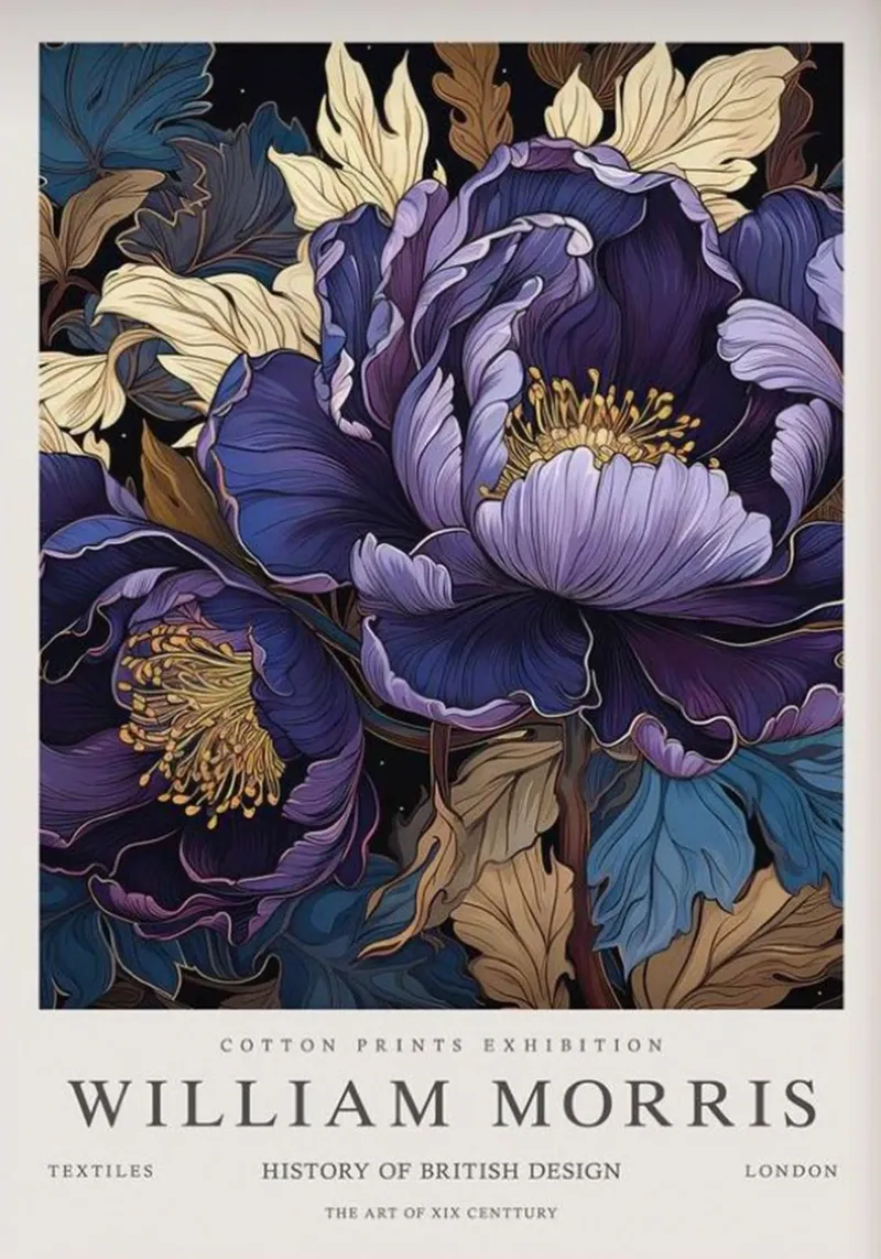 beautiful purple peony flowers william morris poster with wooden frame by komo store