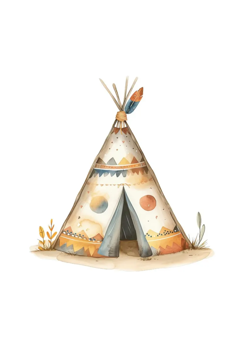 Boho tipi tent aquarelprint - Tribal Decor voor babykamer canvas van ClubArt