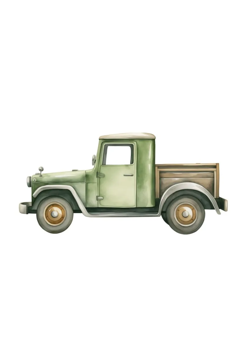 Acquerello sul camioncino verde vintage - Decorazione per la camera dei ragazzi pellicola backlit da ClubArt