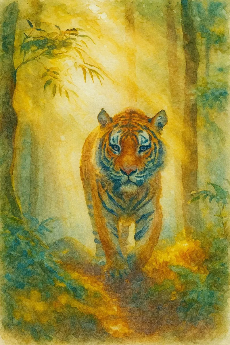 tijger wandelen schilderij tekening acryl van lauraa