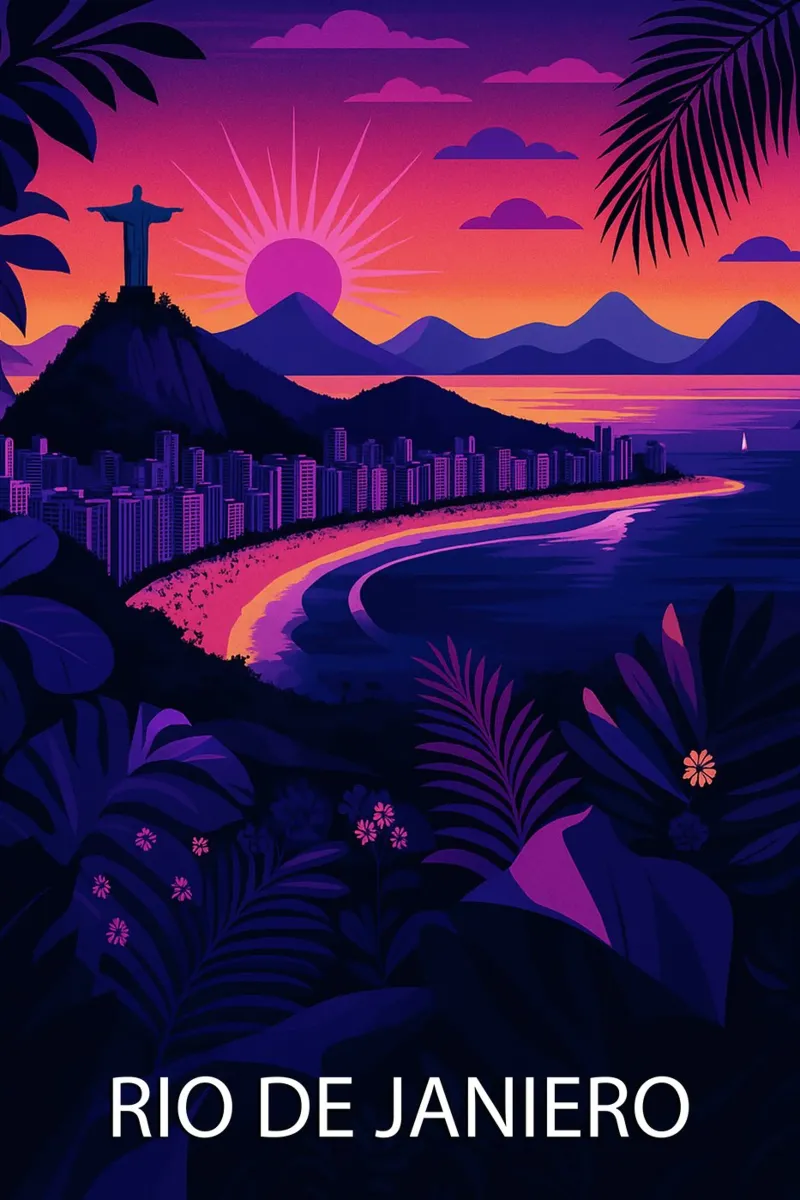 rio de janiero skyline pittura vettoriale poster con telaio in alluminio da adzkiya