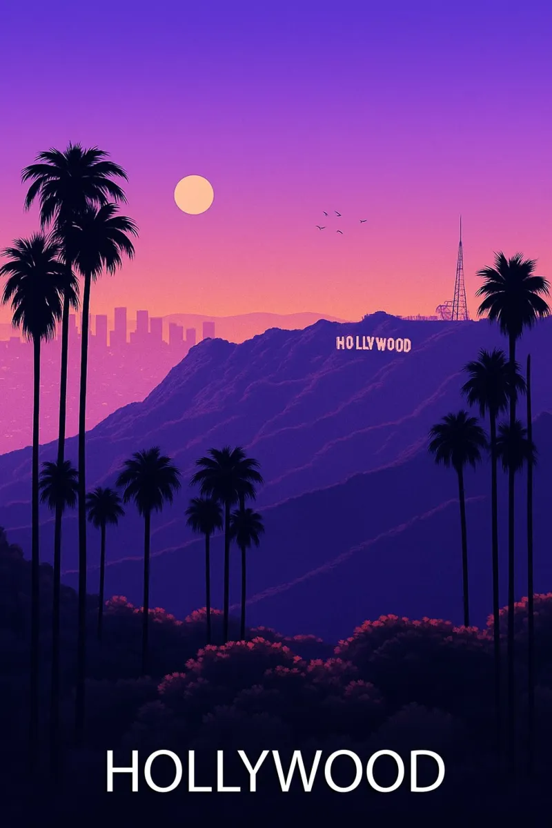 hollywood skyline pittura vettoriale poster da adzkiya