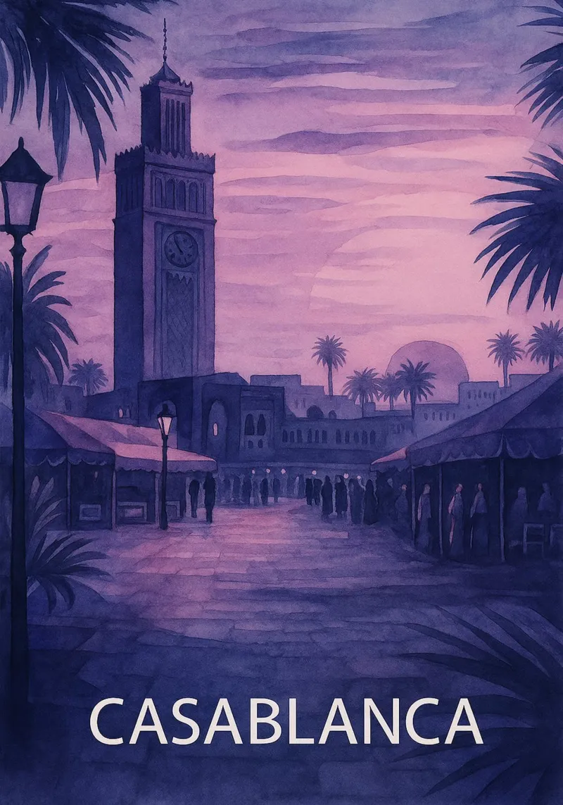 Ilustrazione pittorica della città di Casablanca tela con Cornice a cassetta da Allghaniz