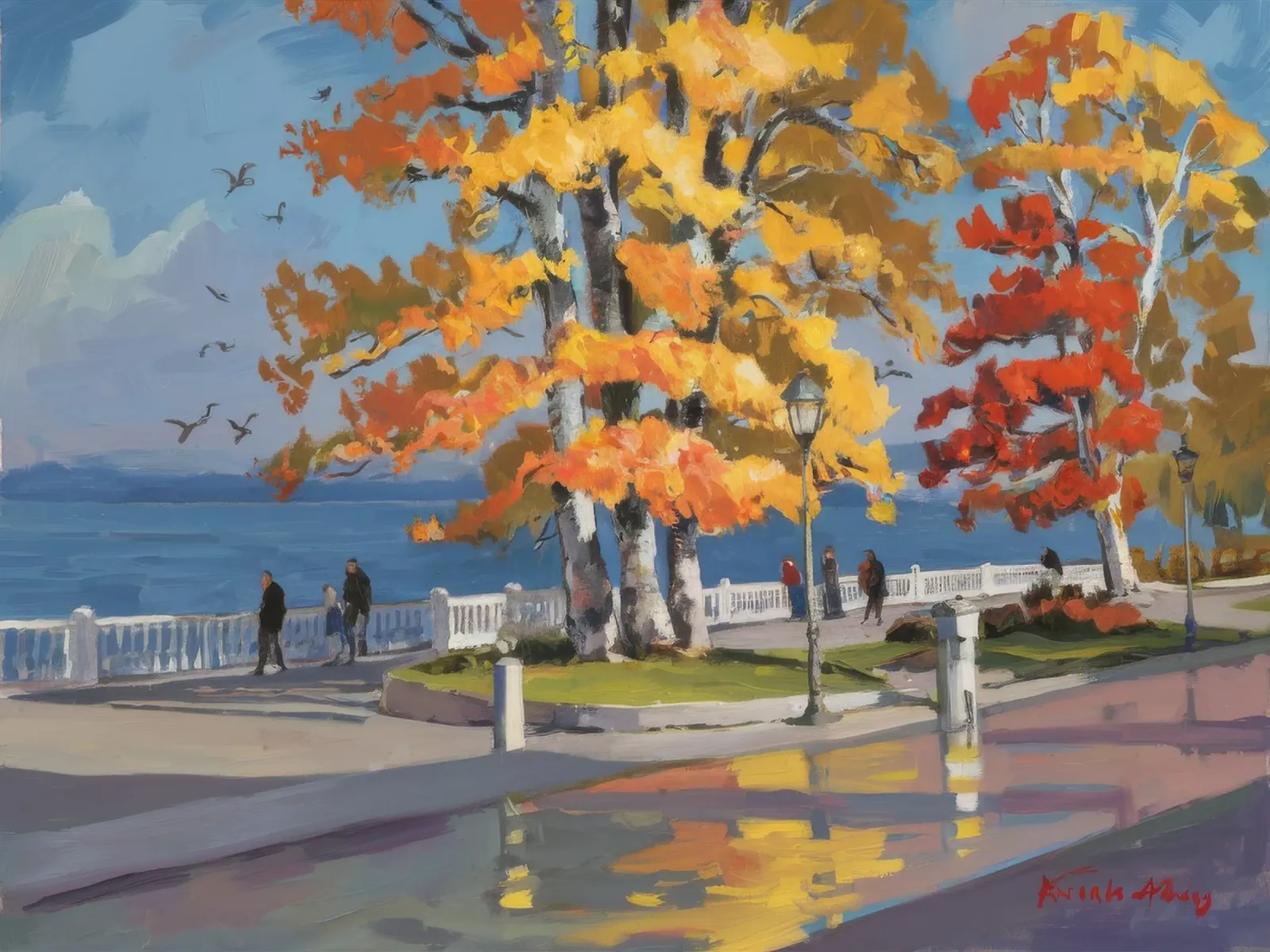 Panorama del lago d'autunno poster con telaio in legno da Radiance Landscape