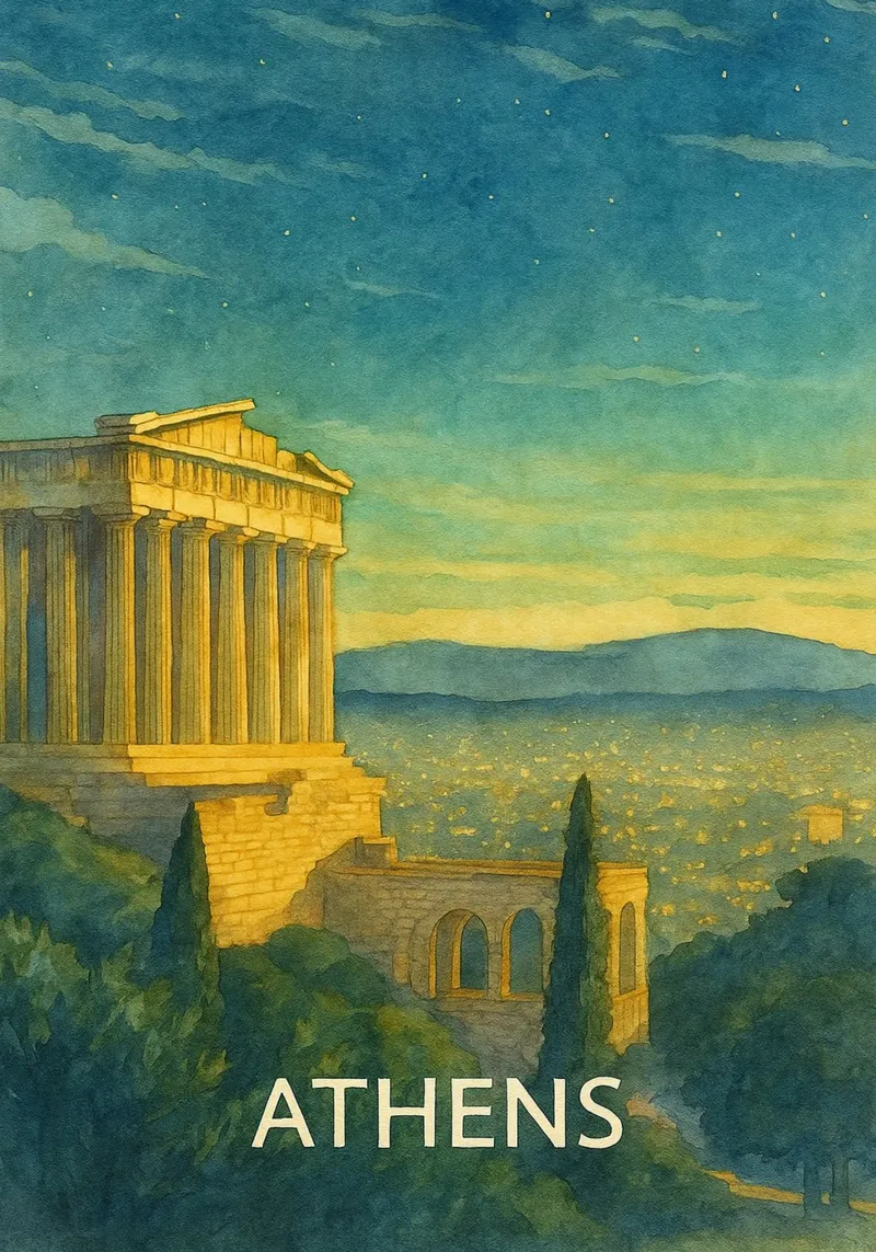 pittura della città di atene ilustrazione carta hahnemühle da Allghaniz
