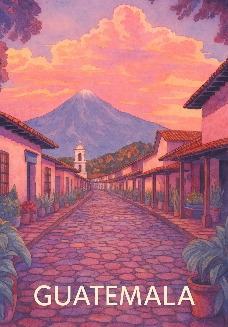 città del guatemala pittura ilustrazione tela con Cornice a cassetta da Allghaniz