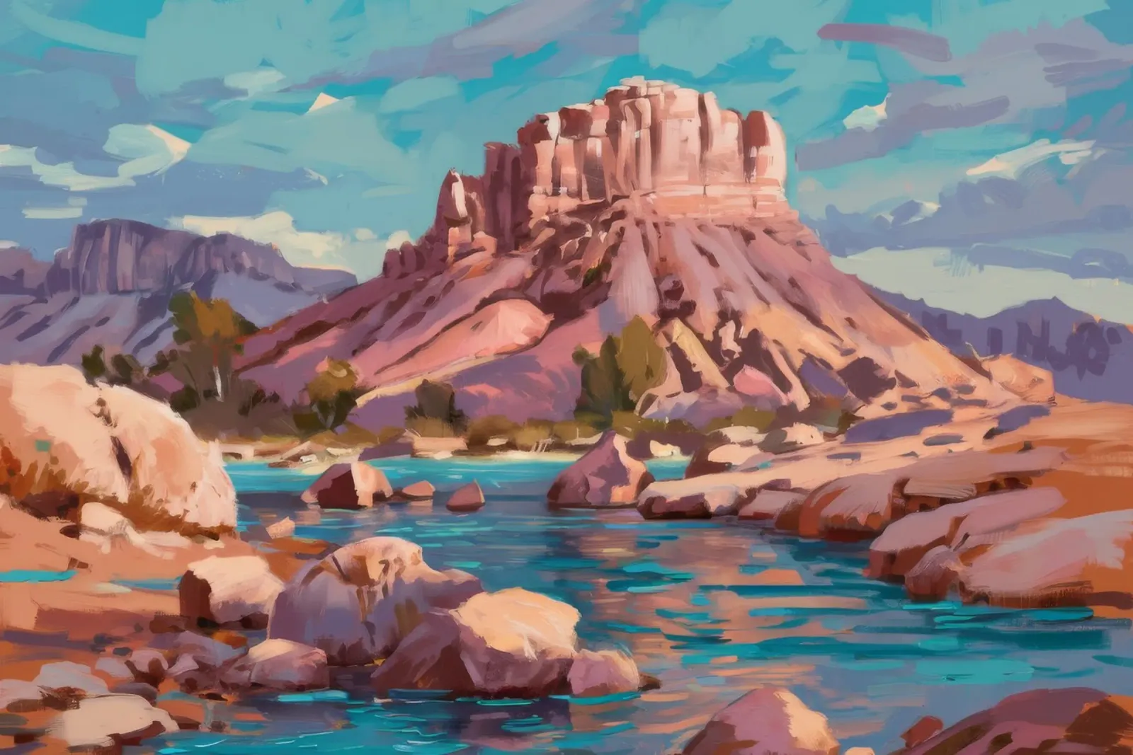 Oasi del fiume Deserto poster con telaio in legno da Radiance Landscape