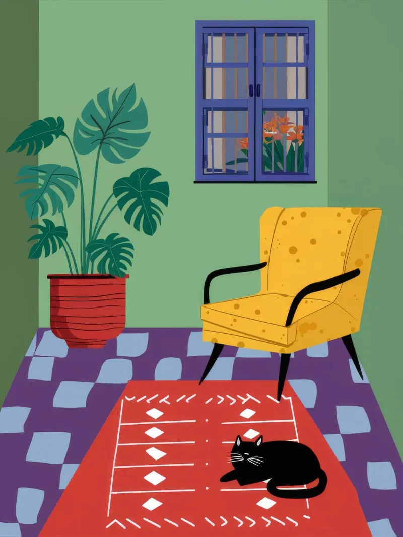Gatto con sedia gialla carta hahnemühle da Moonlite Desire