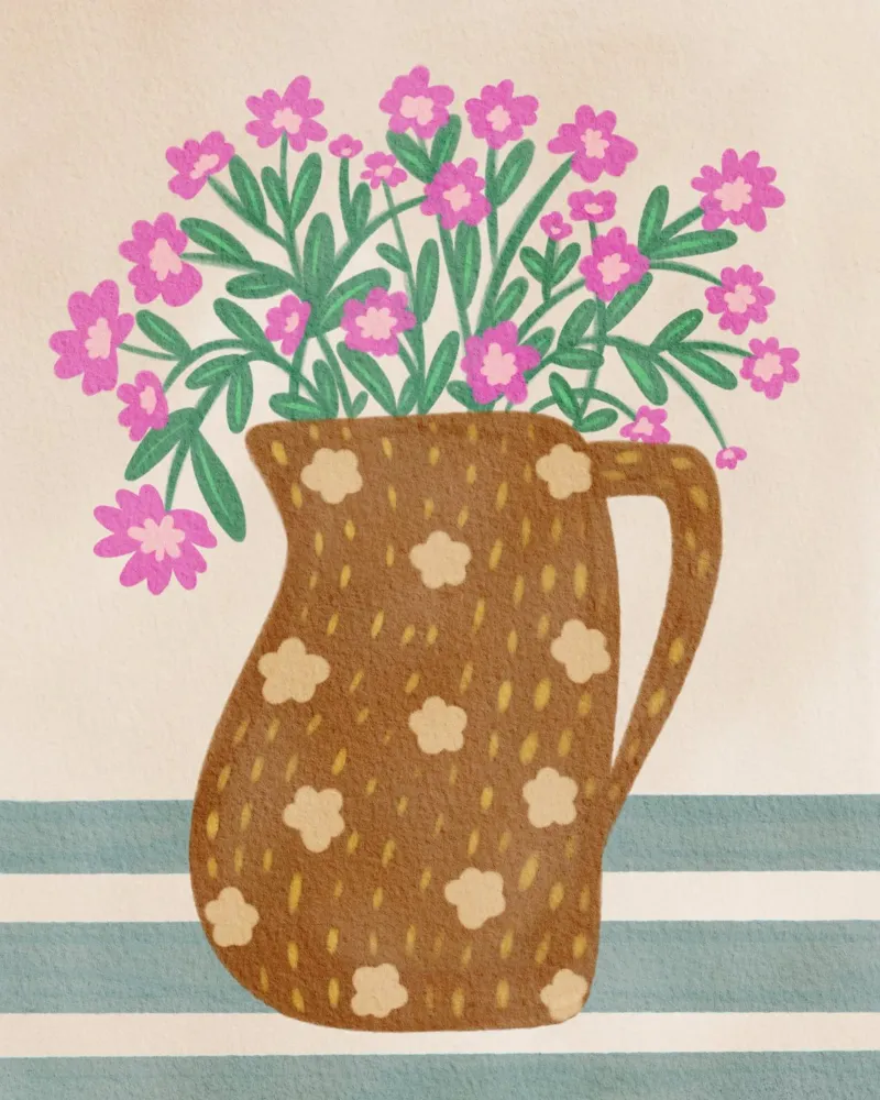 Pink Flowers In Vibrant Flower Vas poster with aluminum frame by Nikita Jariwala