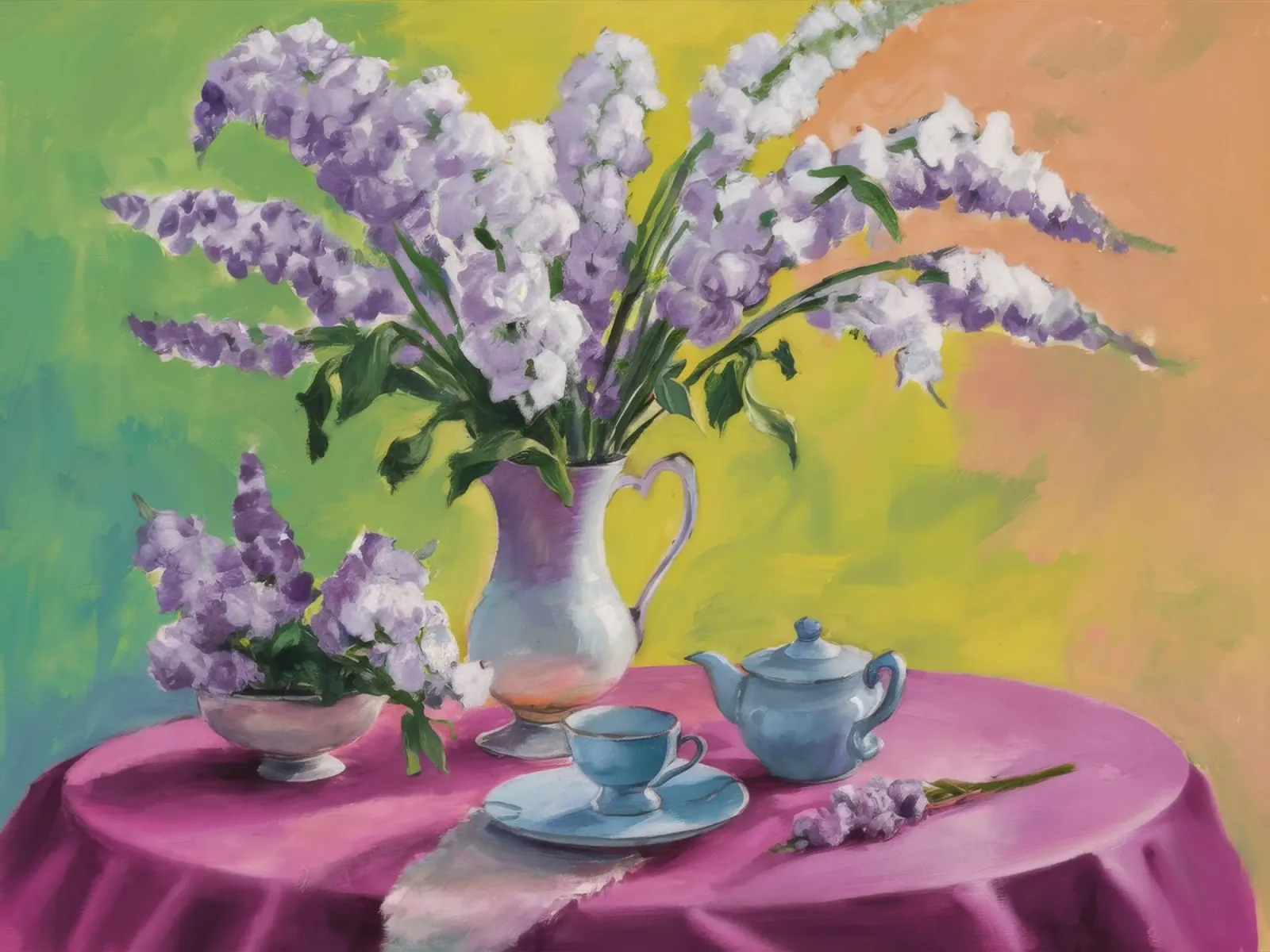 Lilac's Pink Table canvas with Floater frame by Radiance Landscape
