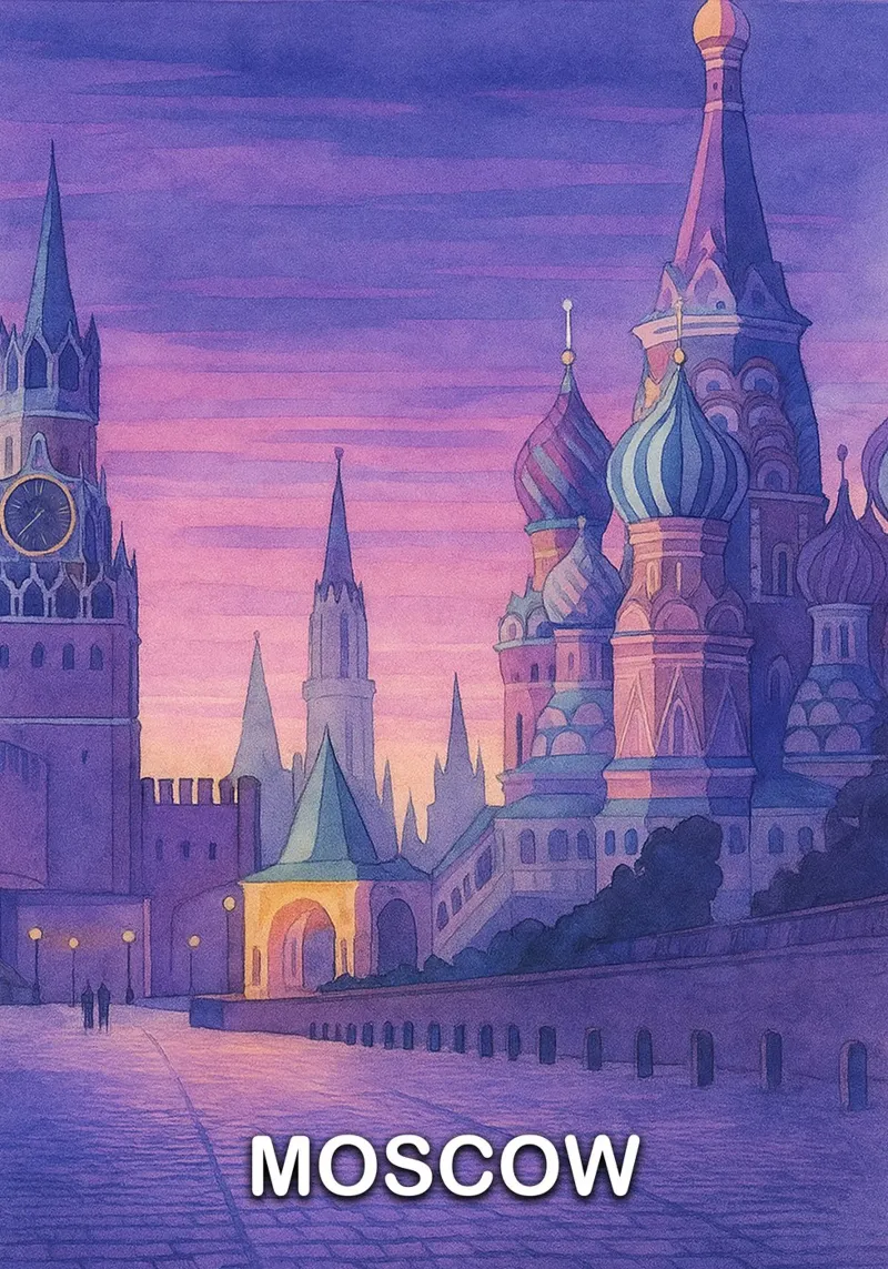 Mosca città pittura ilustrazione poster con telaio in alluminio da Allghaniz