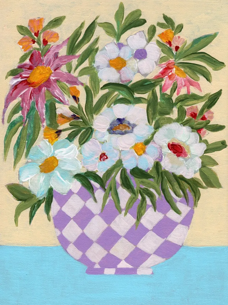 Checkered Floral Pot acrylic glass by Nikitajariwala