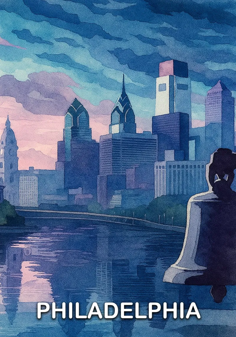 ilustrazione pittorica della città di Philadelphia tela con Cornice a cassetta da Allghaniz