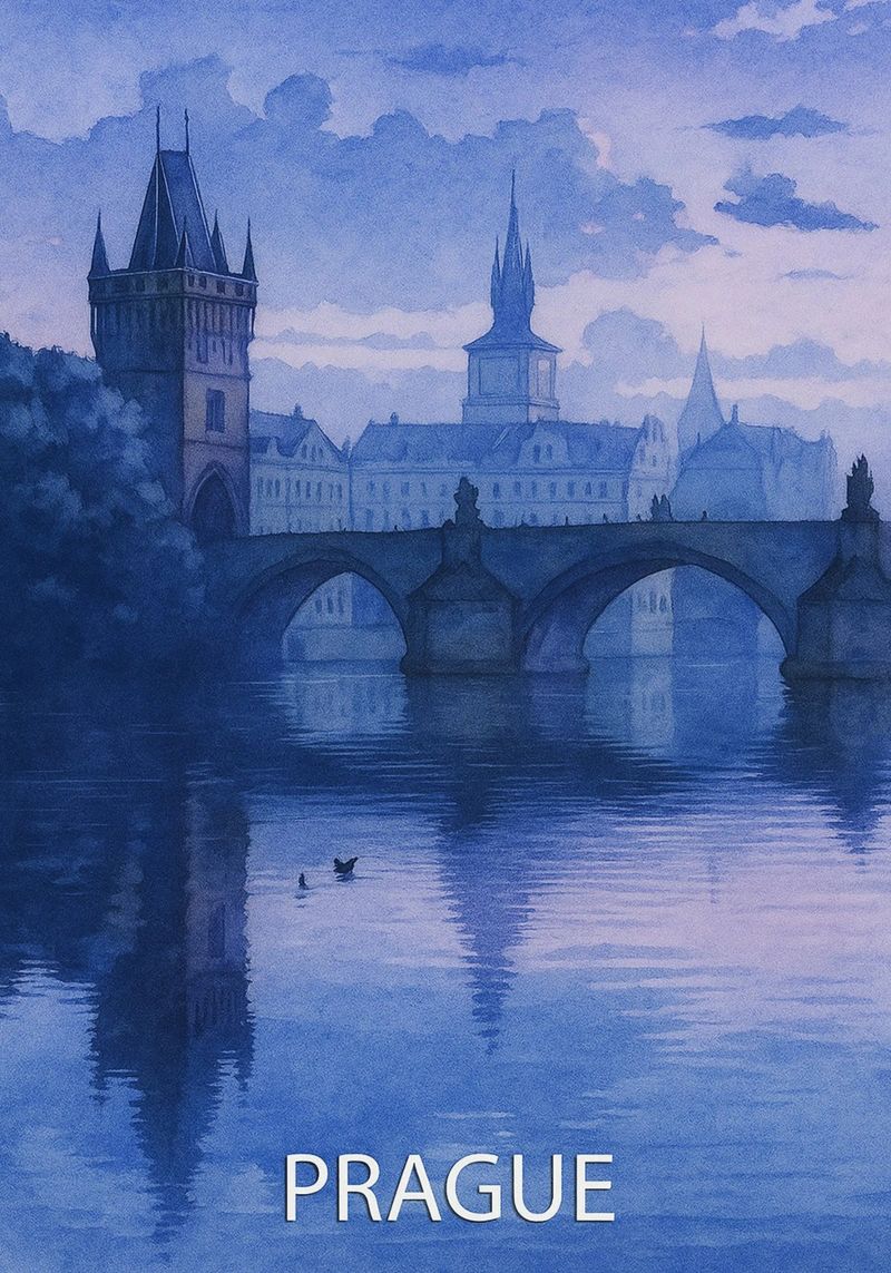 peinture de la ville de prague ilustration poster de Allghaniz