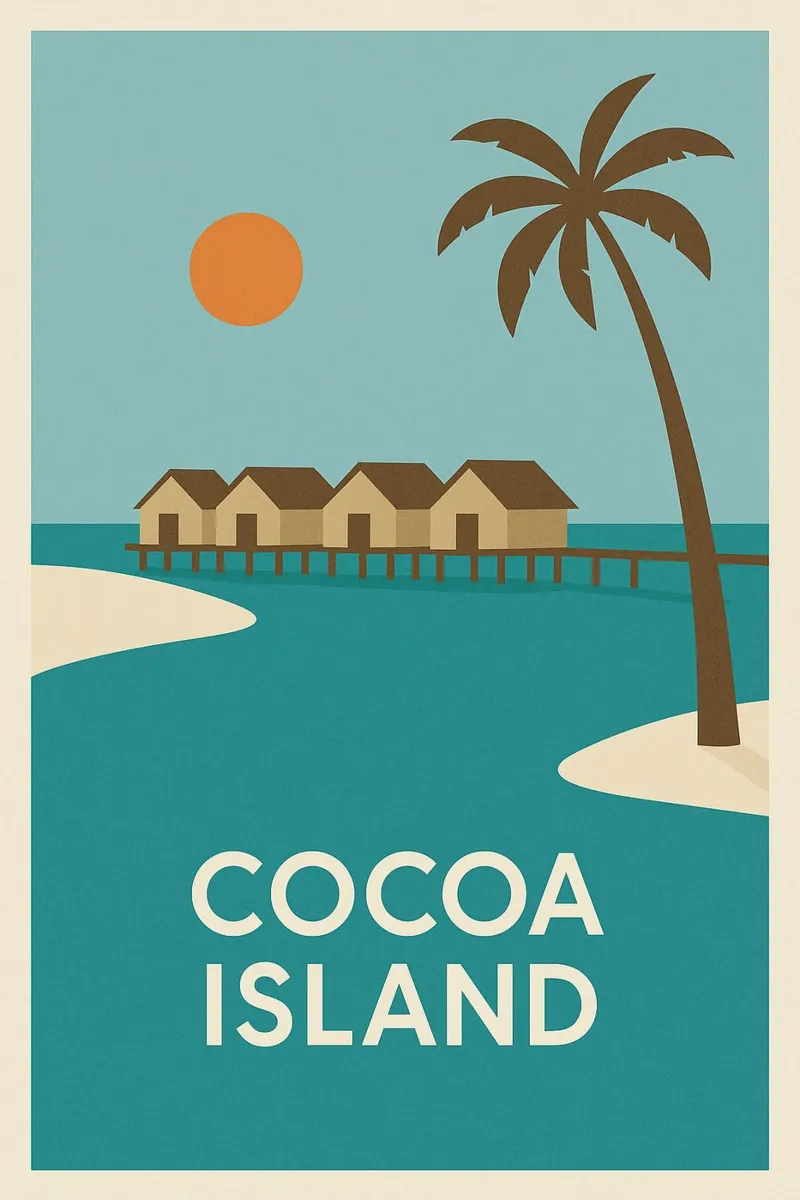 Fuga tropicale sull'isola di Cocoa poster con telaio in plastica da JETLAG | affiches voyage