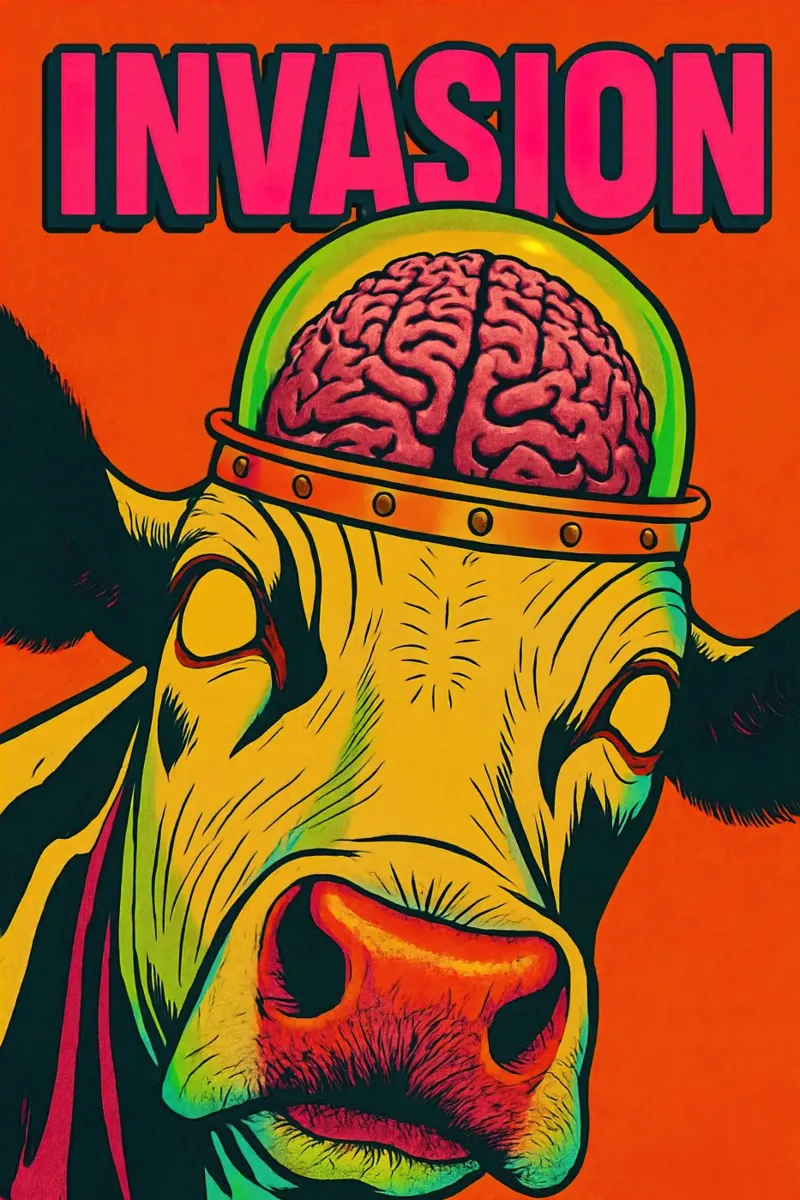 Invasione: Mucca con elmetto cerebrale poster con telaio in plastica da 🥝 KIWI STORE